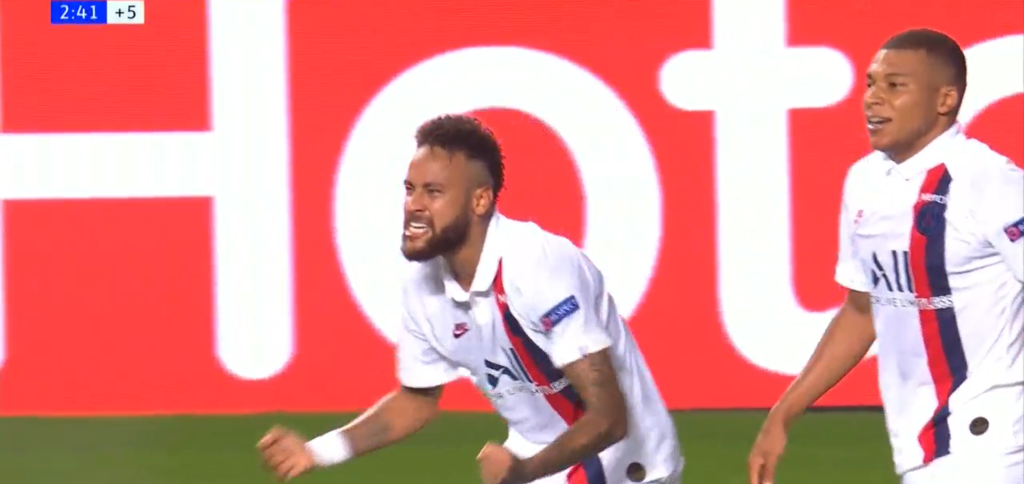 Neymar and Mbappe after scoring the winning goal agaisnt Atlanata.