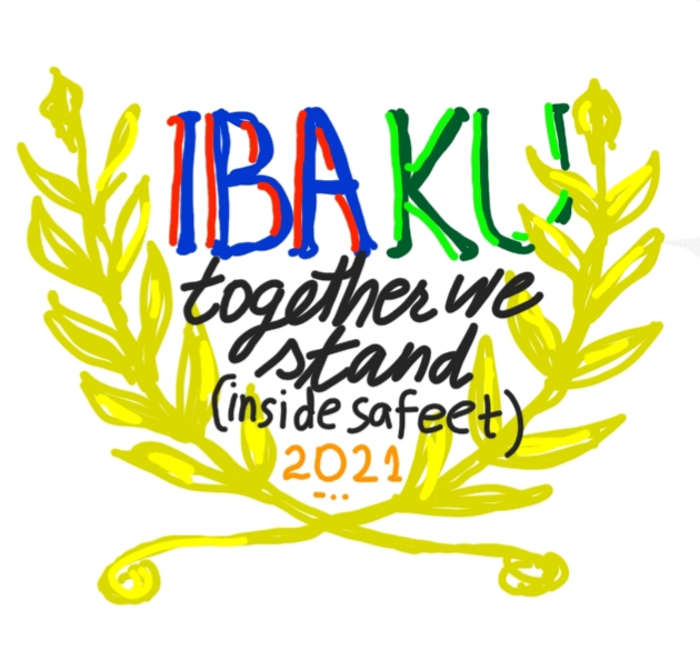 A mock-conference doodle with the words 'IBA-KU, together we stand (inside Safeet). Meant to hint at rhe rivalry, to go with the 'peace convention' society in the article. 